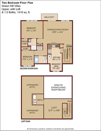 Floor plan $1.55/sq.ft. - Two Bedroom with Loft-GH Villas