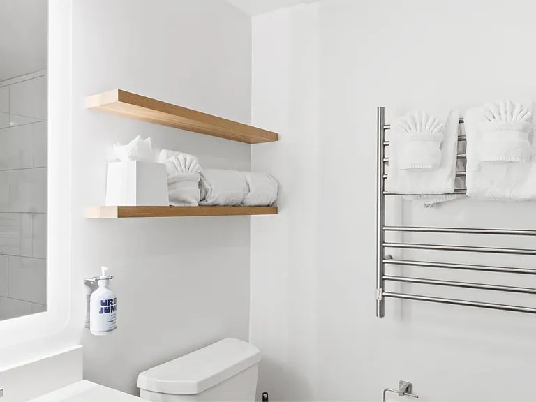 Elegant bathroom with heated towel racks!