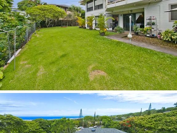 yard, ariel view. Tenants do live upstairs. 
Garage include din the rental. 2 car.