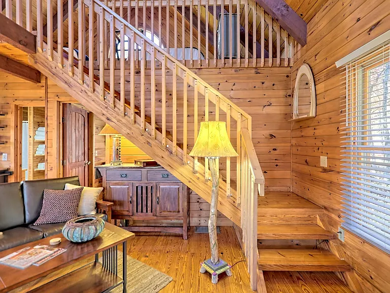 Living room area and stairs to the loft bedroom