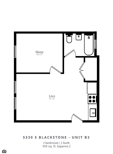 Floor plan 1 Bed | 1 Bath (B3)