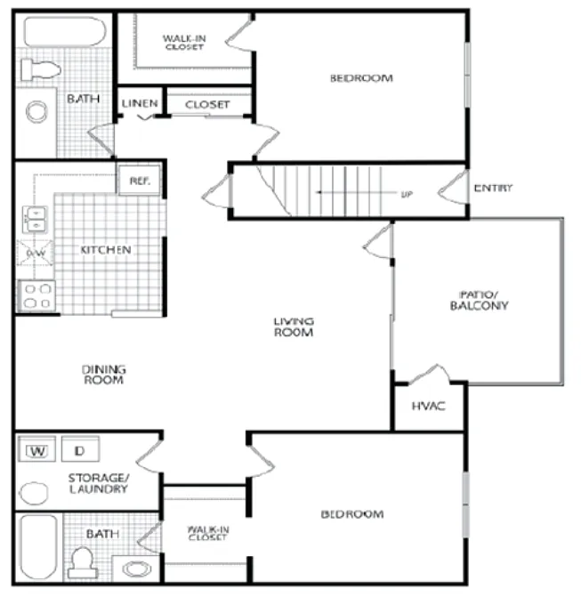 Floor plan 2 Bed - 2 Bath