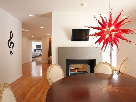 Dining with fireplace