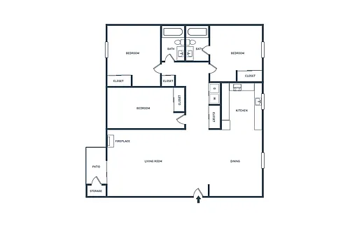Floor plan 3 Bed 2 Bath B