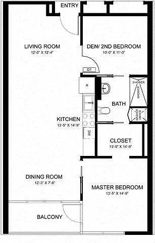 Floor plan 2 Bed 1 Bath