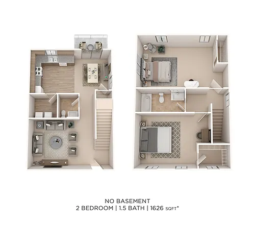 Floor plan Two Bedroom 1.5 Bath Townhome