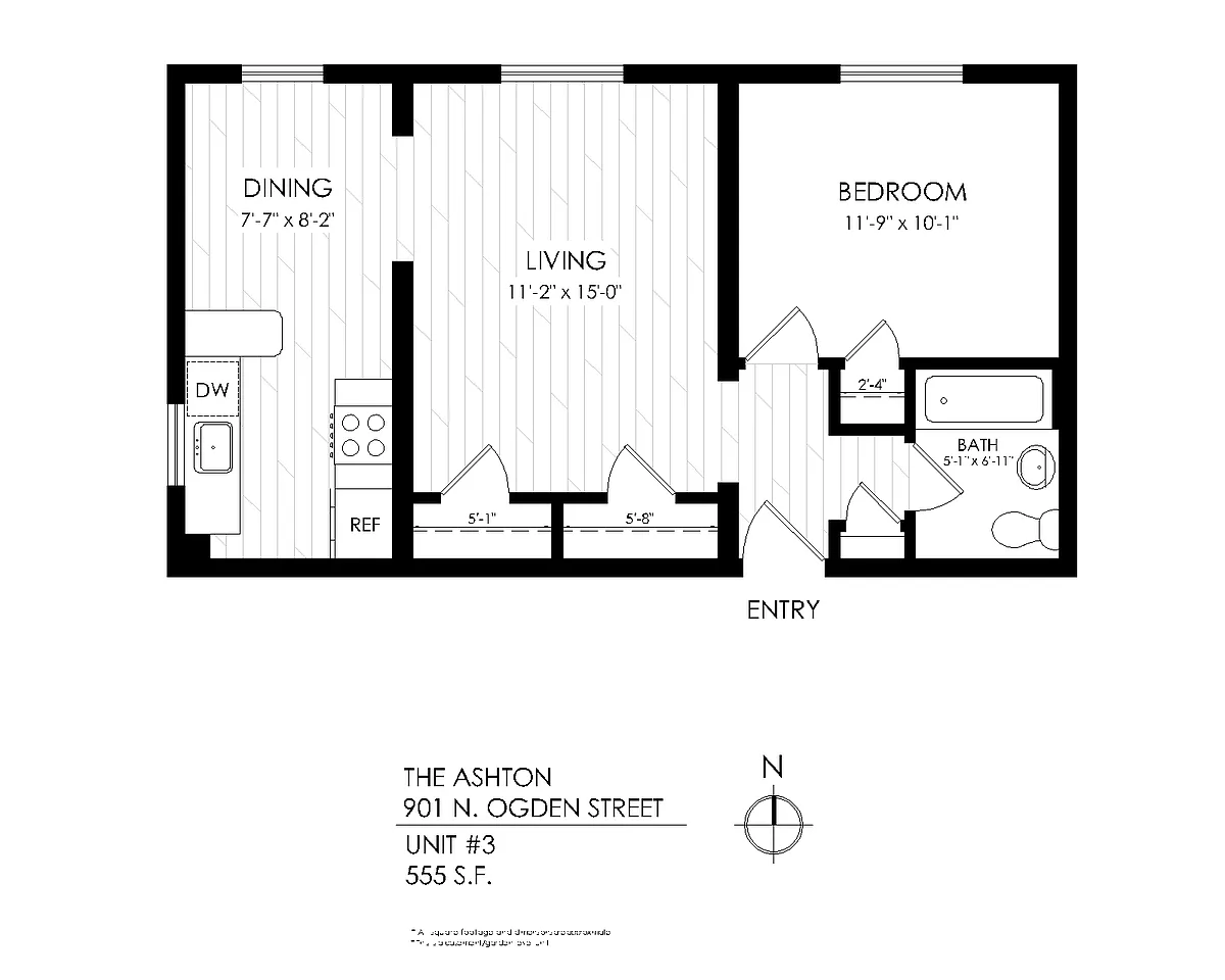 Floor plan 1 Bedroom-Hardwood