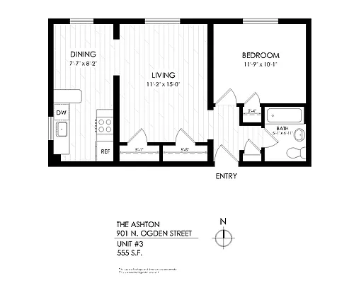 Floor plan 1 Bedroom-Hardwood