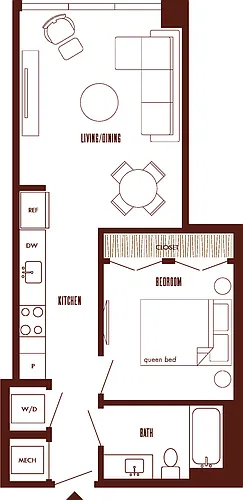Floor plan 1 Bed/1 Bath JR-A2