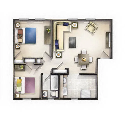 Floor plan 2 Bedroom / 1 Bath