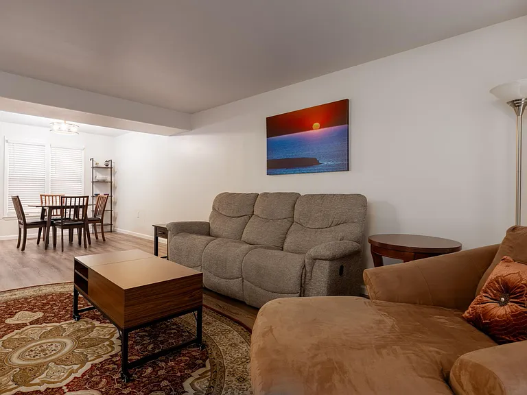 Living room facing dining area