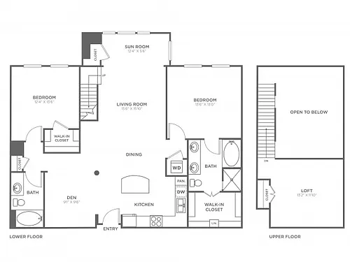 Floor plan 2 Bedroom 2 Bath Loft (1,550 SF)