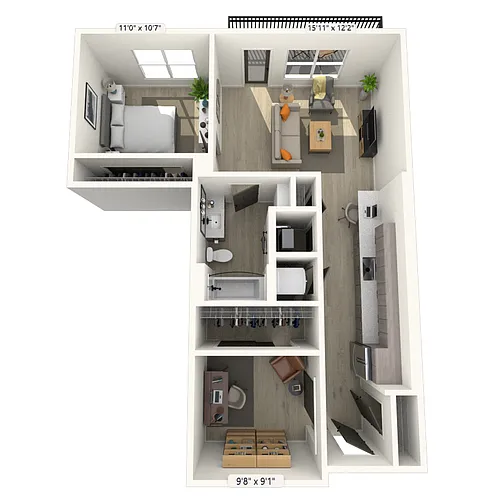 Floor plan A12 1x1 832 SF-FP
