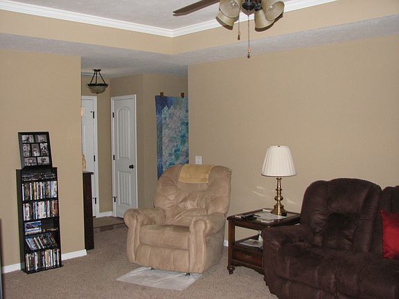 living room with tray ceilin