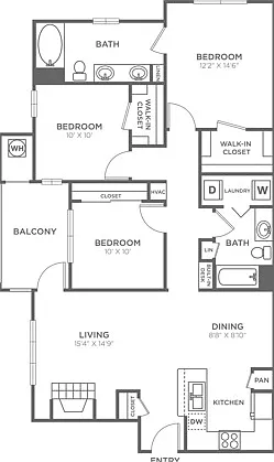 Three Bedroom Two Bath (1340 SF) Three Bedroom Two Bath (1340 SF)