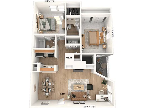 Floor plan B2-1147sf-Renovated-I