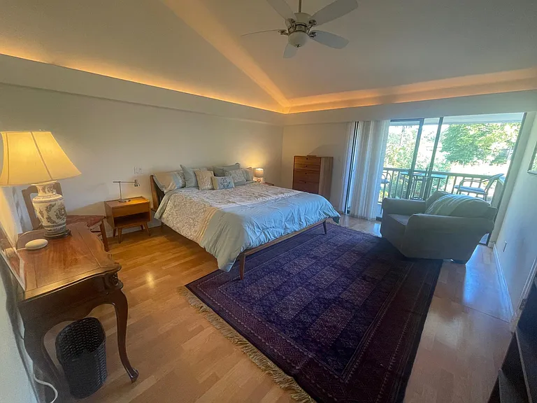 Master Bedroom with king offers ocean sounds at night and a sunny patio in the morning.