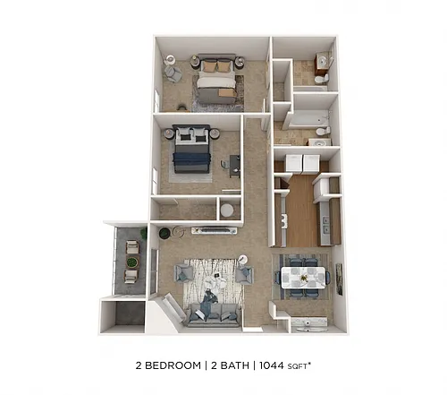 Floor plan Two Bedroom 2 Bath- 1044 sqft