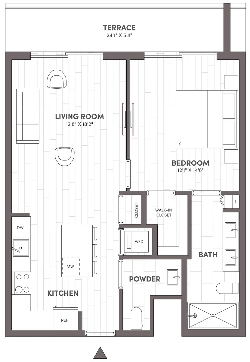Floor plan 1 Bed-1.5 Bath-B1.B
