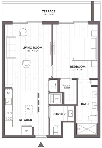 Floor plan 1 Bed-1.5 Bath-B1.B