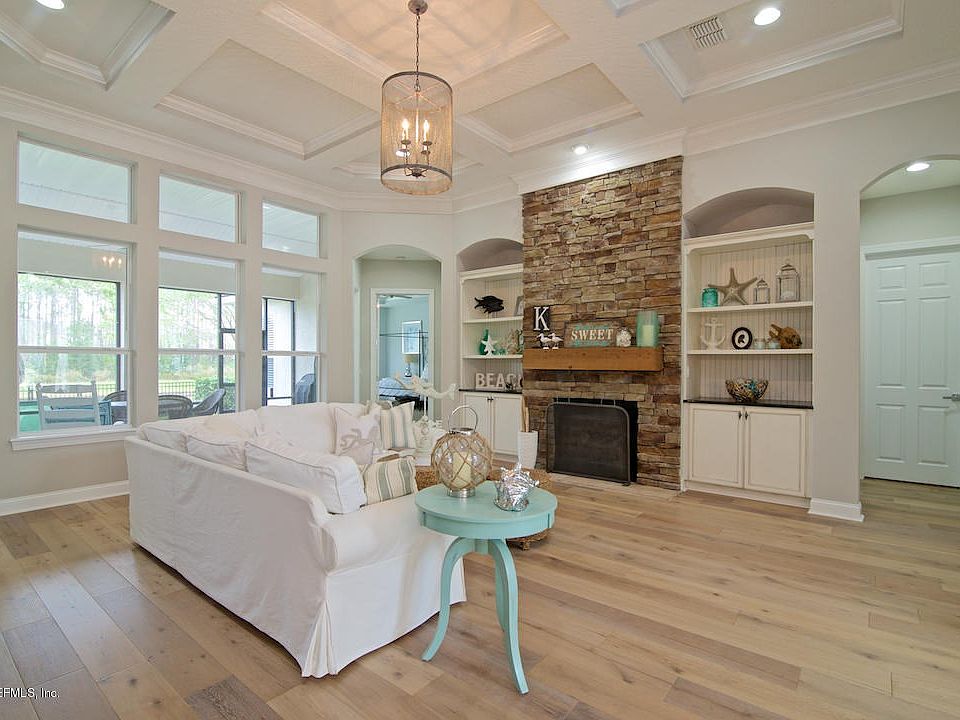 Stacked Stone Fireplace with Built-ins