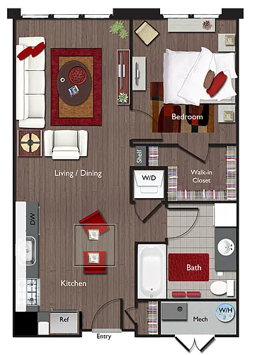 Floor plan One Bedroom/One Bathroom (A01G)