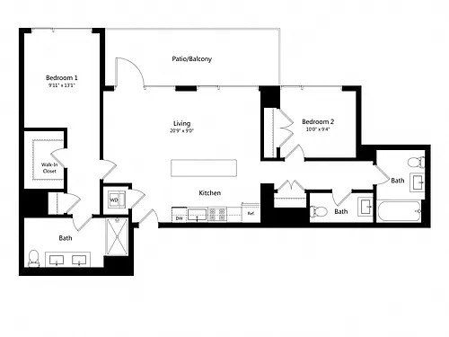 Floor plan 2 Bedroom - 2.5 Bath | B17