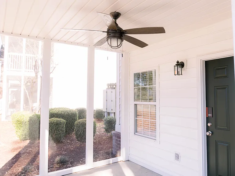 Screened-in porches with ceiling fans.