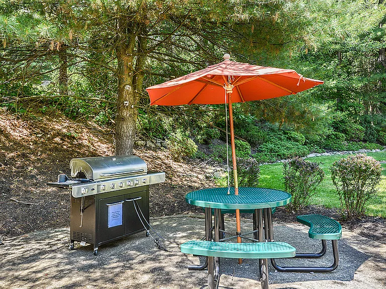 Enjoy a meal with friends in the community picnic area with grill