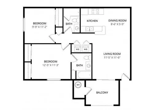 Floor plan Monterey - Renovated 2 Bedroom