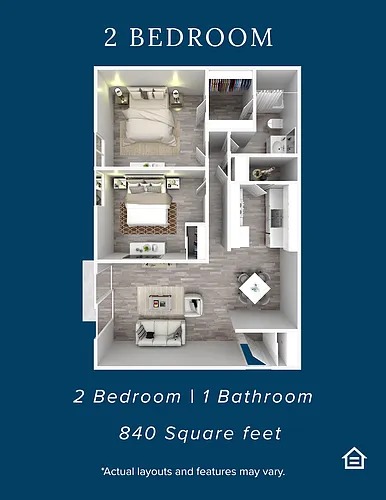 Floor plan 2 Bedroom 1 Bath