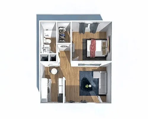 Floor plan 1X1D: 1 Bedroom 1 Bath Downstairs