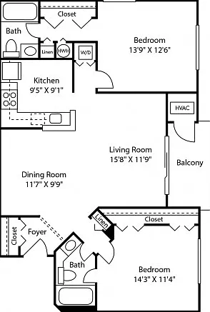 Two Bedroom Two Bath (1013 SF) Two Bedroom Two Bath (1013 SF)