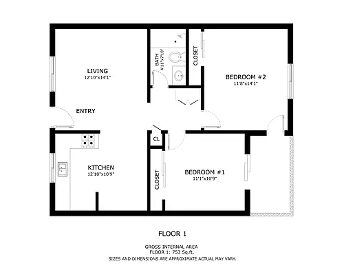 Floor plan 2 Bed 1 Bath