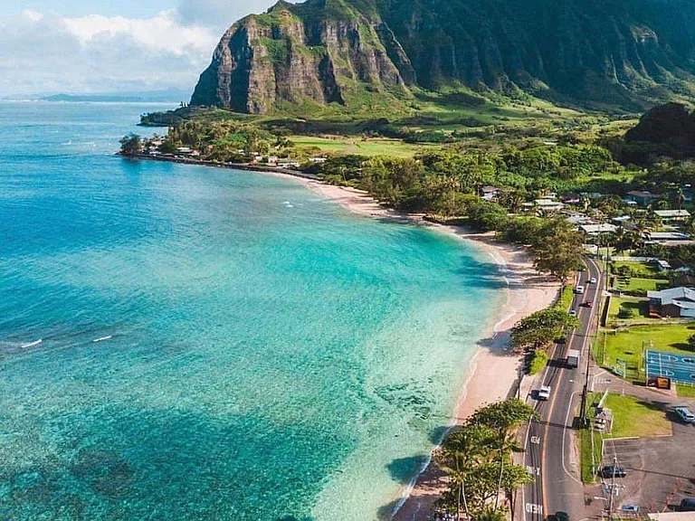 drone view of kaaawa