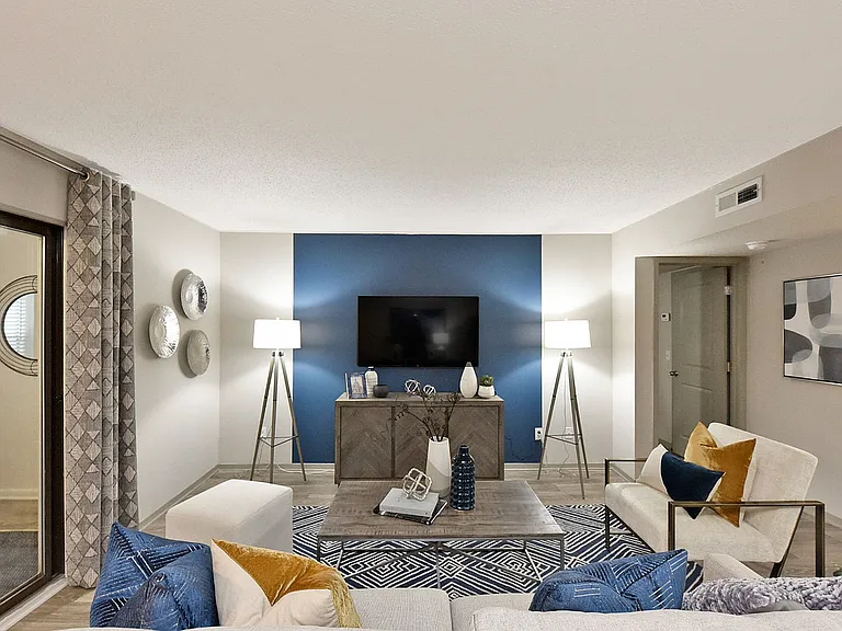 Spacious living room with hardwood-style flooring