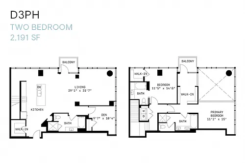 Floor plan Two Bedroom Penthouse D3ph
