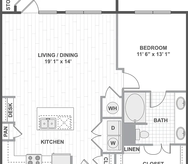 1 Bedroom 11G Floorplan Diagram