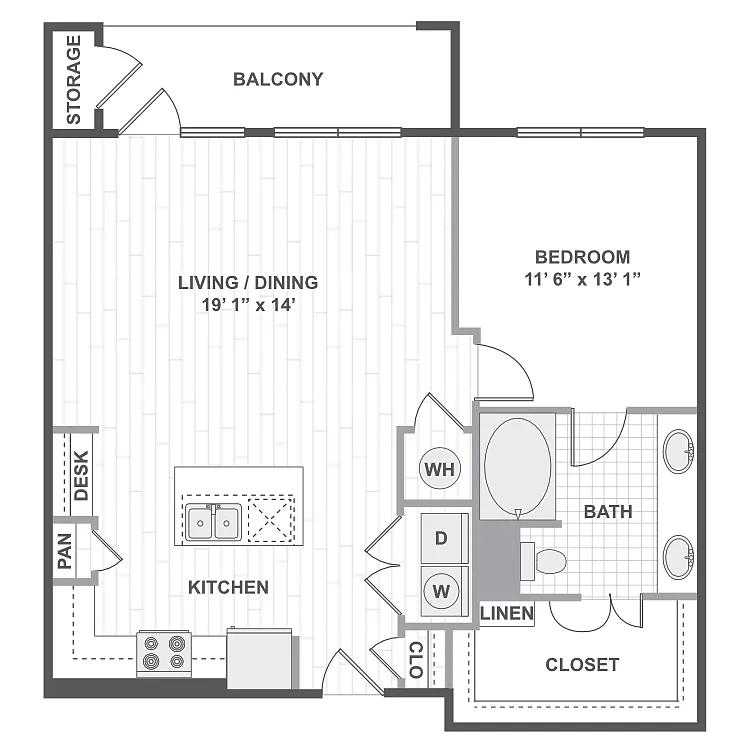 Floor plan 1 Bedroom 11G