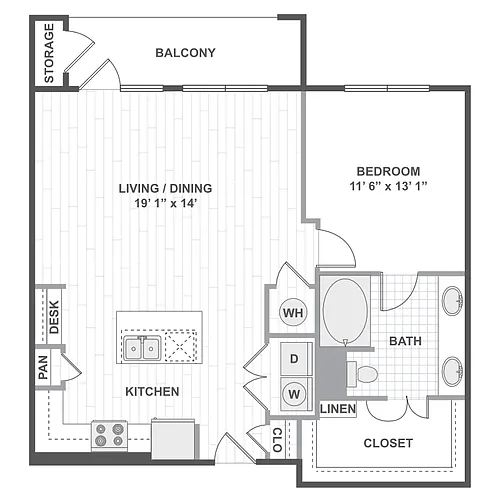 Floor plan 1 Bedroom 11G
