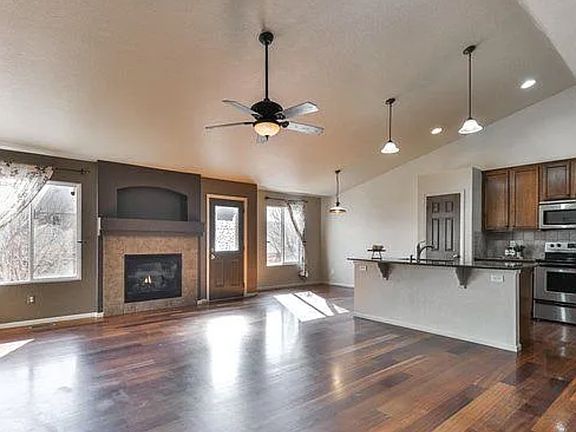 Kitchen, living room, dining room