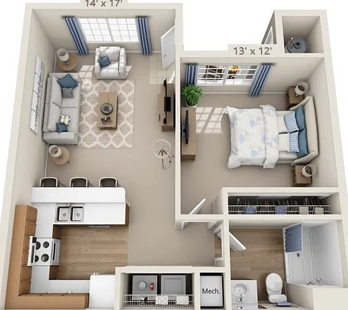 Floor plans are artist's rendering. All dimensions are approximate. Actual product and specifications may vary in dimension or detail. Not all features are available in every apartment. Prices and availability are subject to change. Floor plans are artist