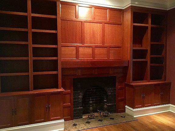 Cherry library with fireplac