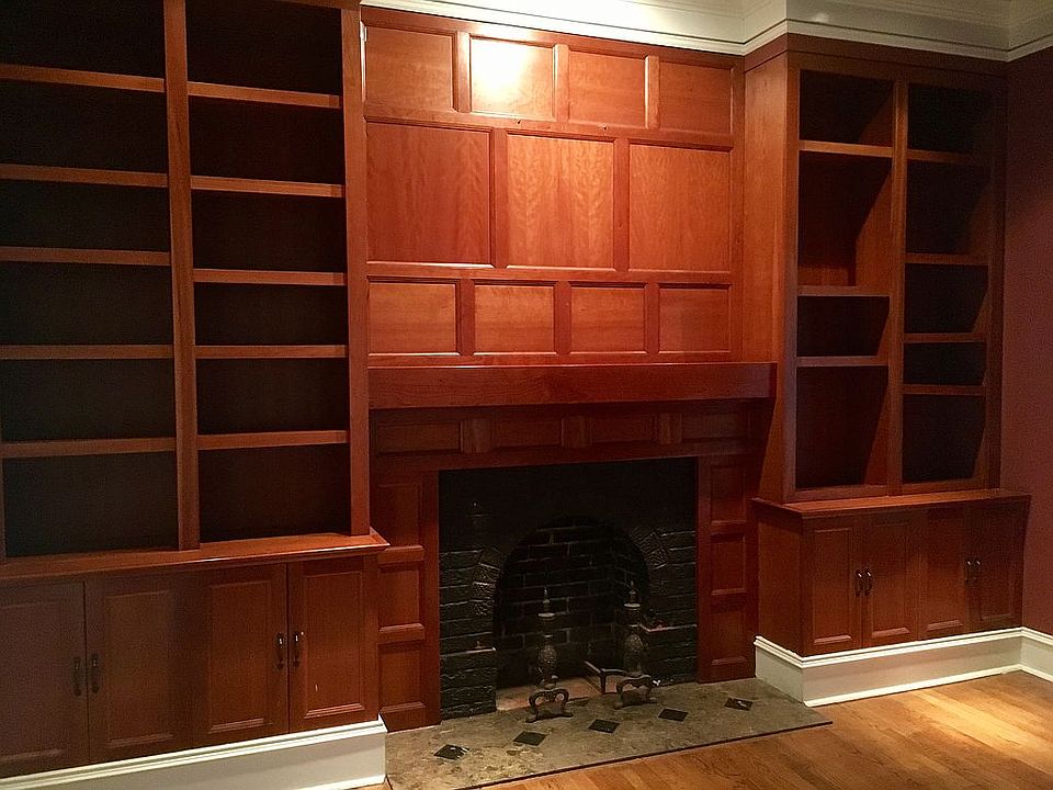 Cherry library with fireplac