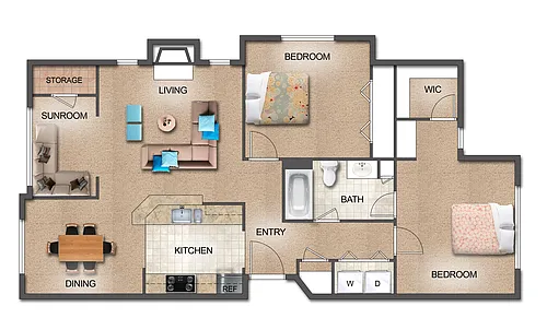 Floor plan 2 Bedroom - Sunroom