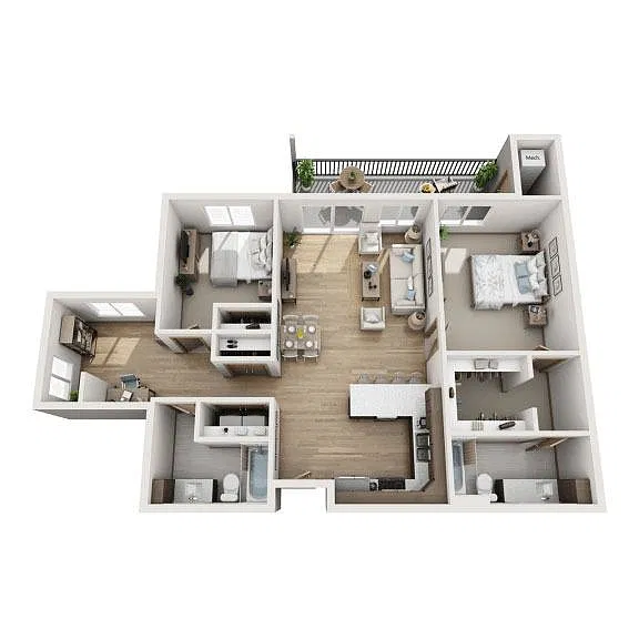 Floor plan 2 Bed | 2 Bath + Den (D)