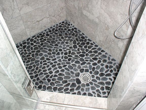 master bath standup shower stone base