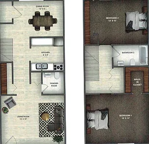This two bedroom home features a fully-equipped kitchen and two floors for your maximum privacy and comfort. This two bedroom home features a fully-equipped kitchen and two floors for your maximum privacy and comfort.