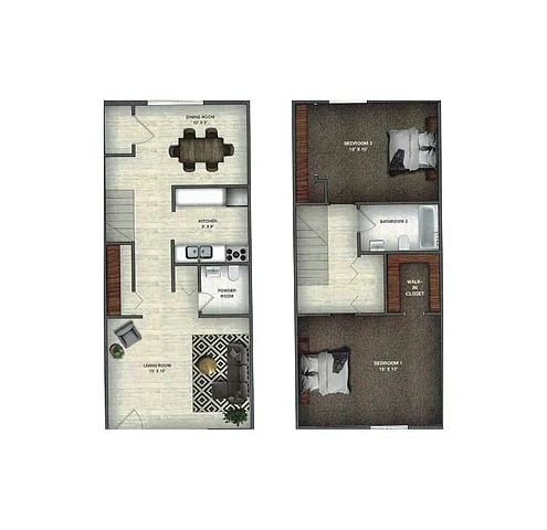 Floor plan 2 Bedroom Townhome