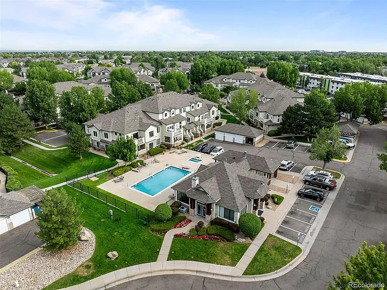 Aerial view of the pool and hot tub